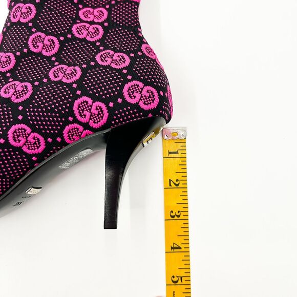Gucci GG Sock Boots Pink Black Heels Bootie EU 38.5, 8.5 - Picture 9 of 10